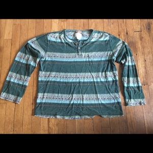 Urban Outfitters Green Patterned Henley Shirt